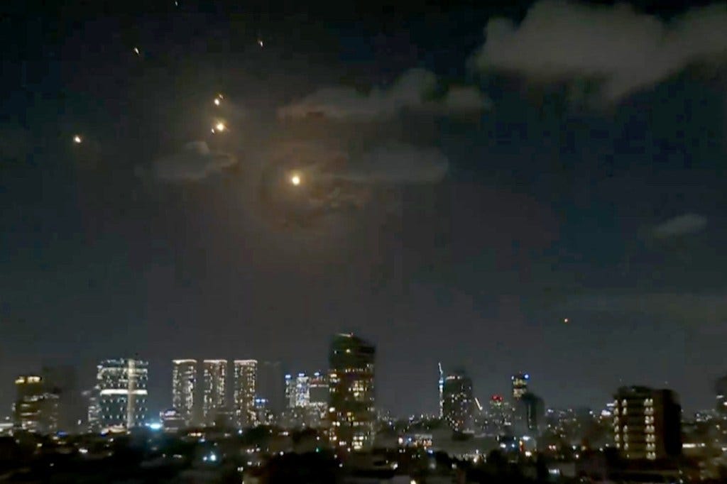 Missiles seen over Tel Aviv.