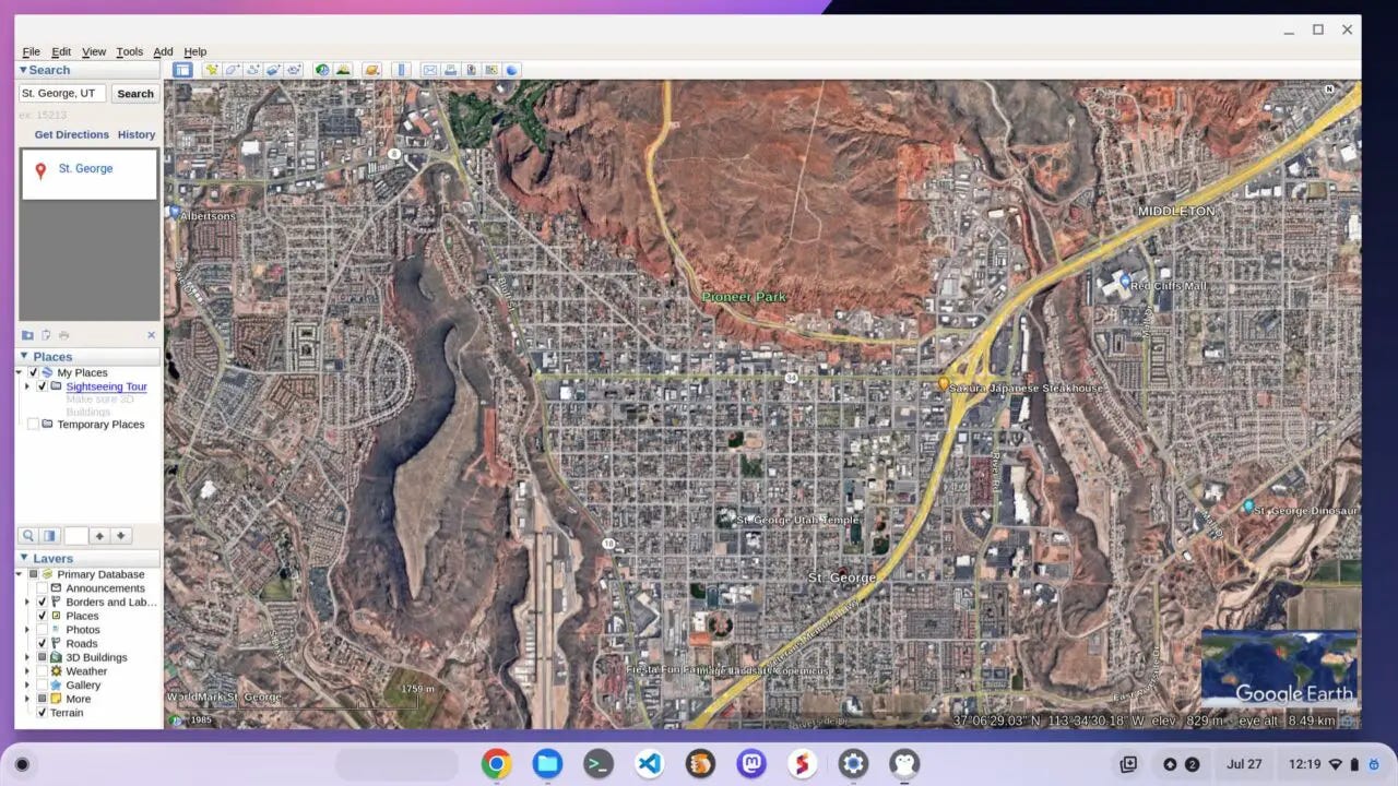 Using Google Earth Pro on a Chromebook