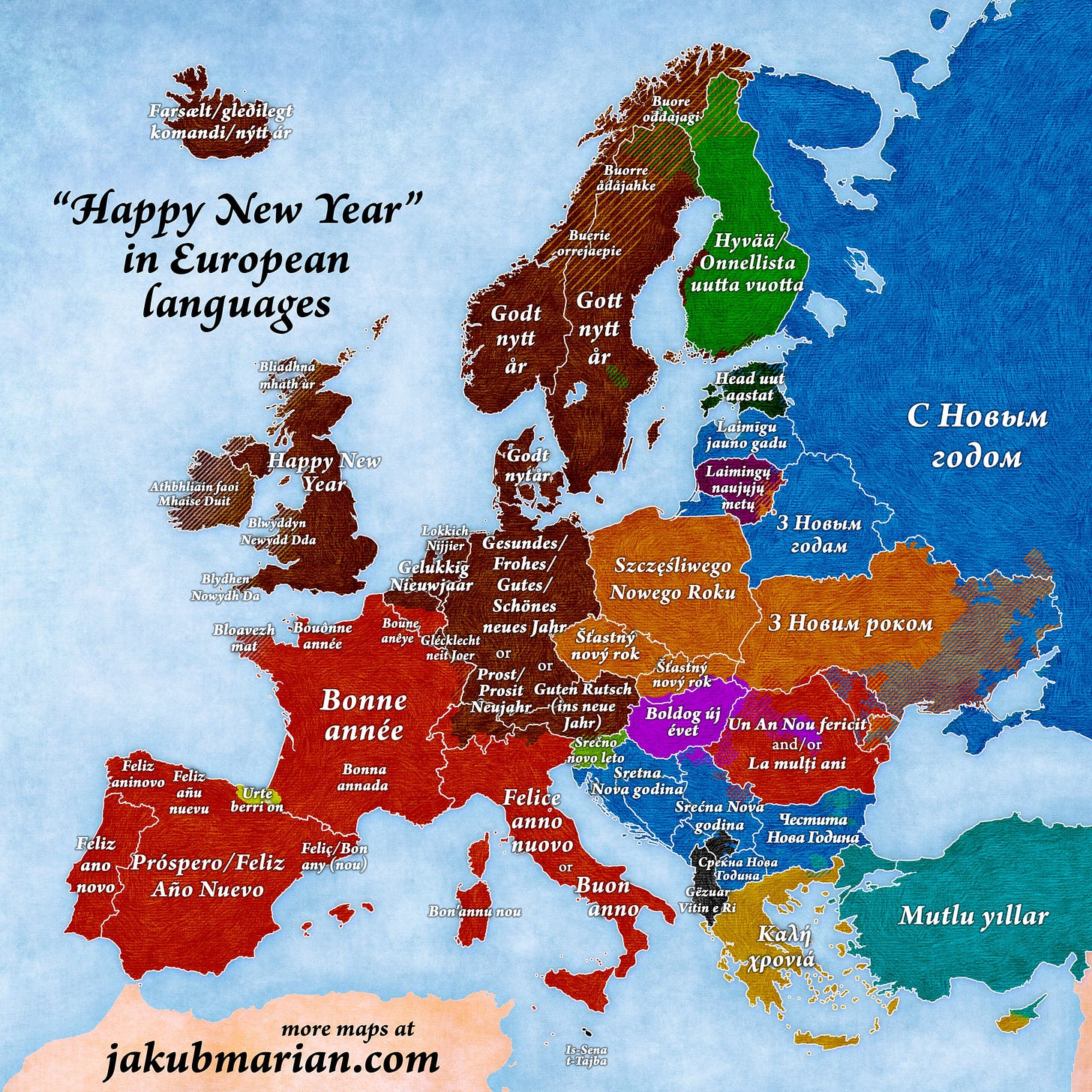How to say “Happy New Year” in European languages (from Jakub Marian).
