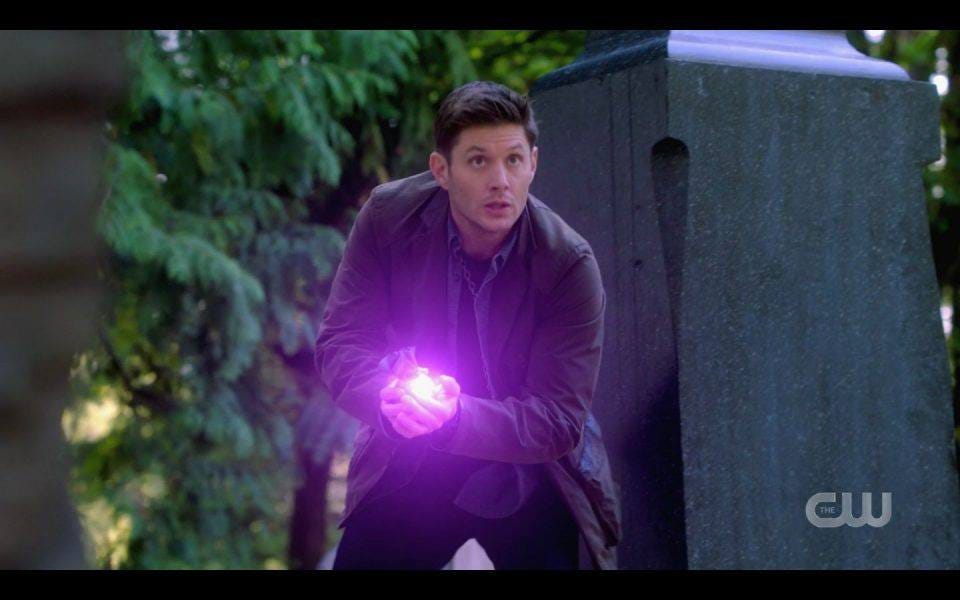 Dean Winchester tossing glowing bomb SPN 1503