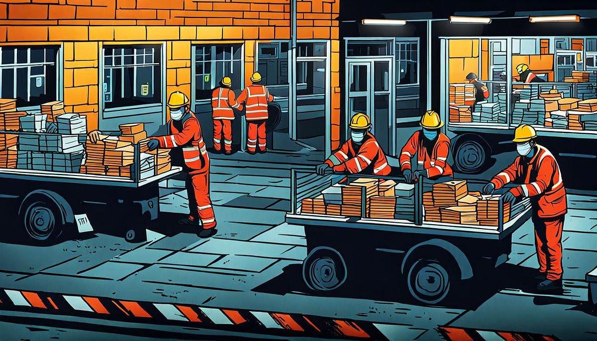 Nightshift workers loading trucks