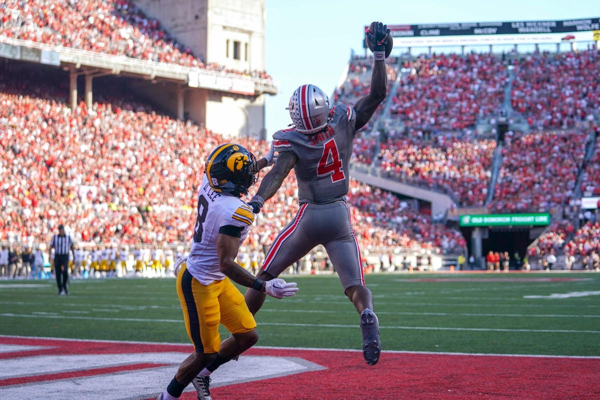 Ohio State WR Jeremiah Smith makes another one-handed TD catch in a 35-7  win over Iowa - THE BHARAT EXPRESS NEWS