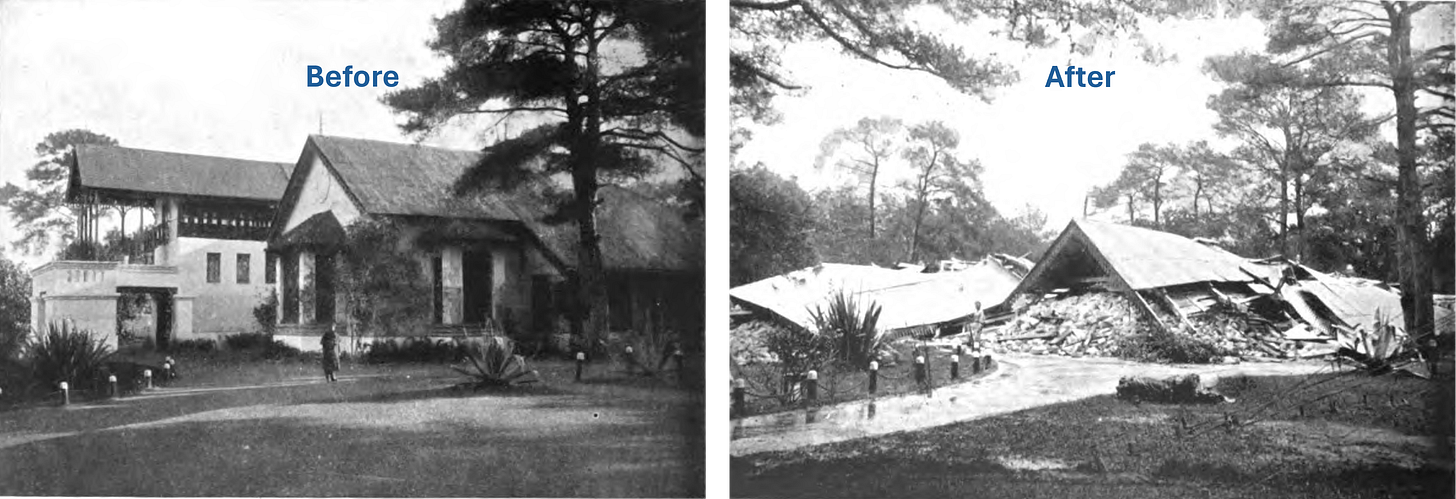 The Government Bungalow in Shillong before and after the Great Assam Earthquake in 1897