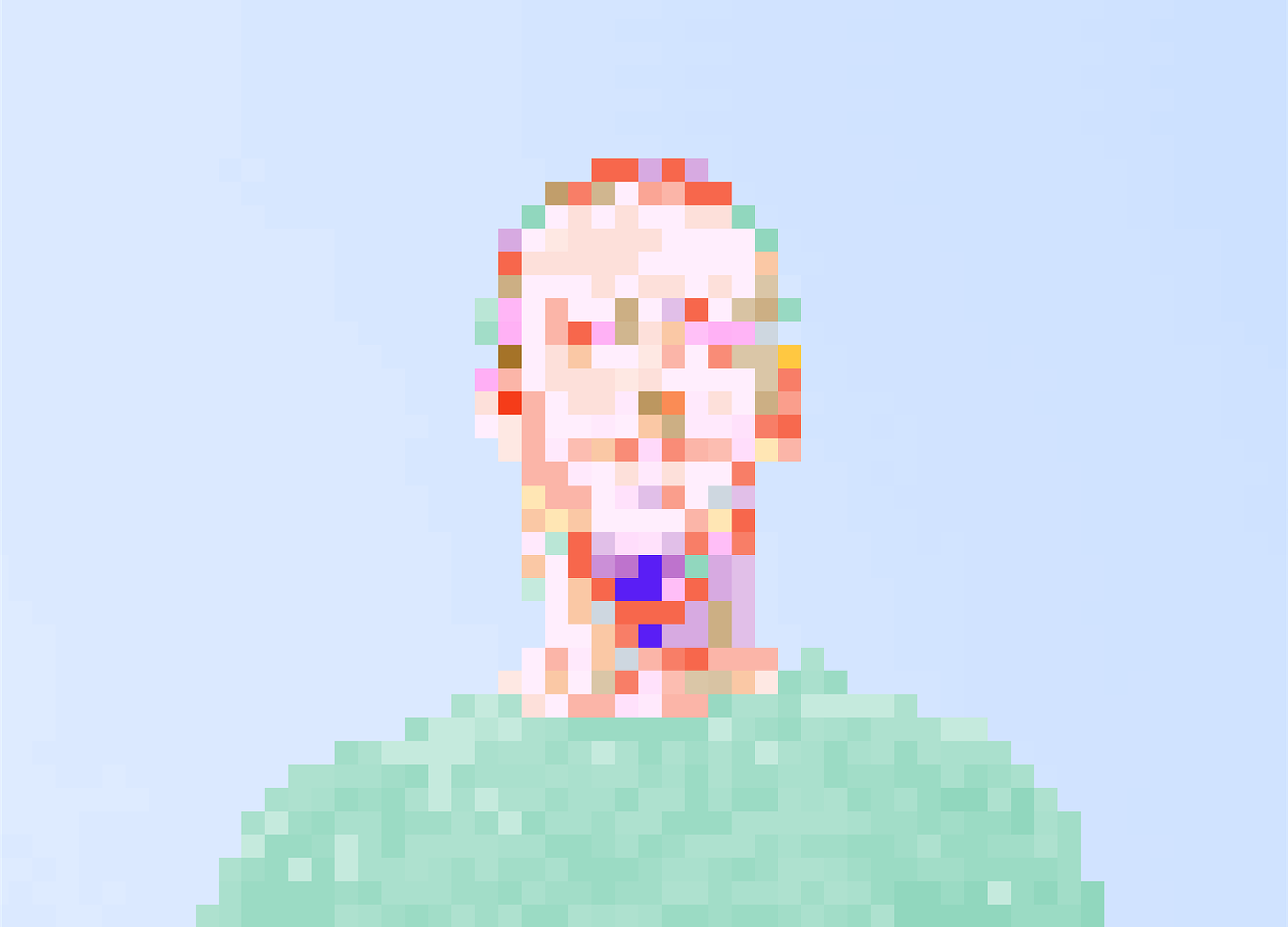 A very pixelated portrait of Mark Zuckerberg, made of colorful blocks.