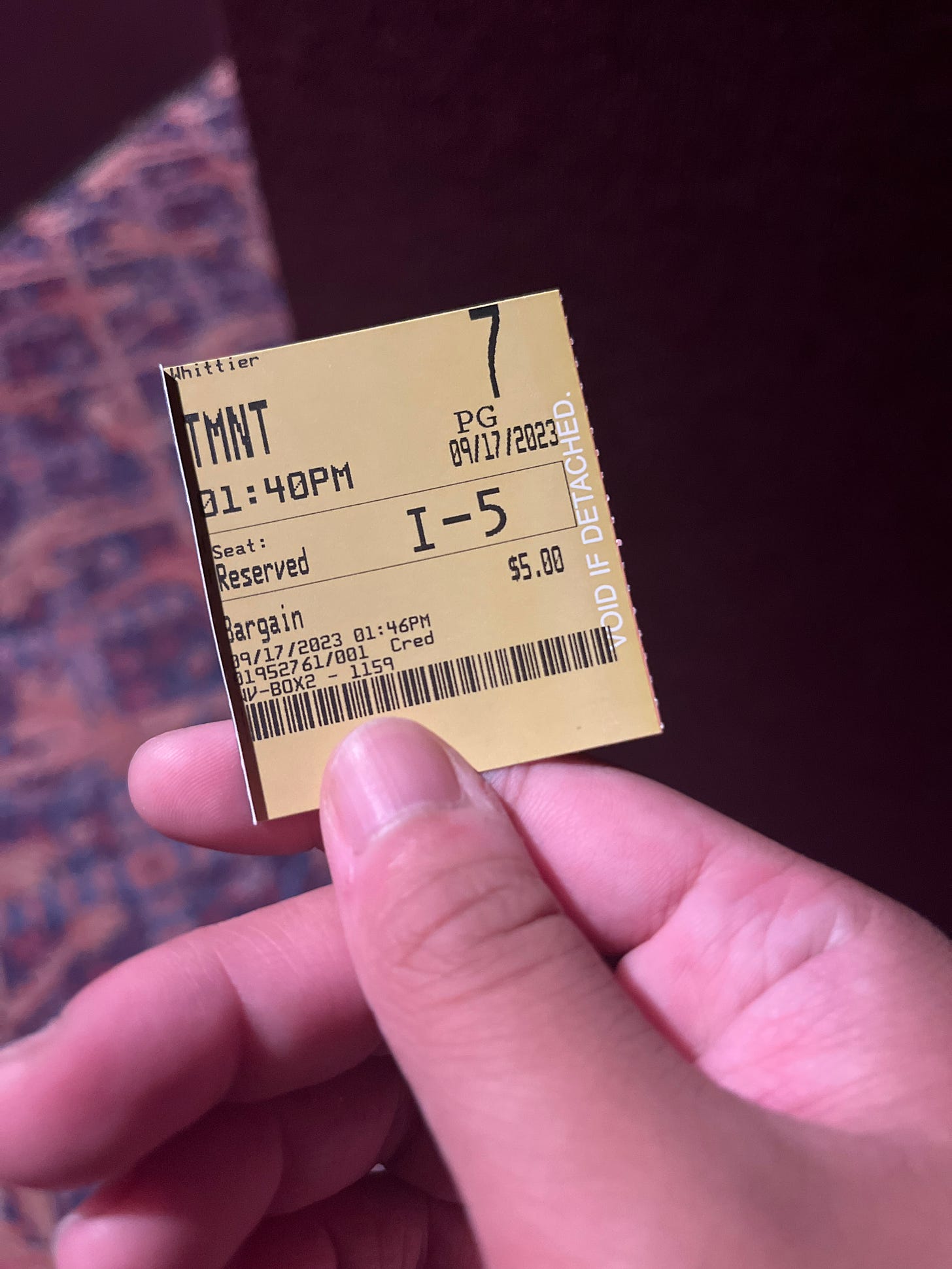 My movie ticket to the TMNT movie earlier this year.