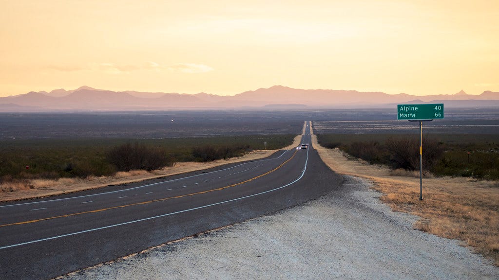 Long stretch of highway in West Texas