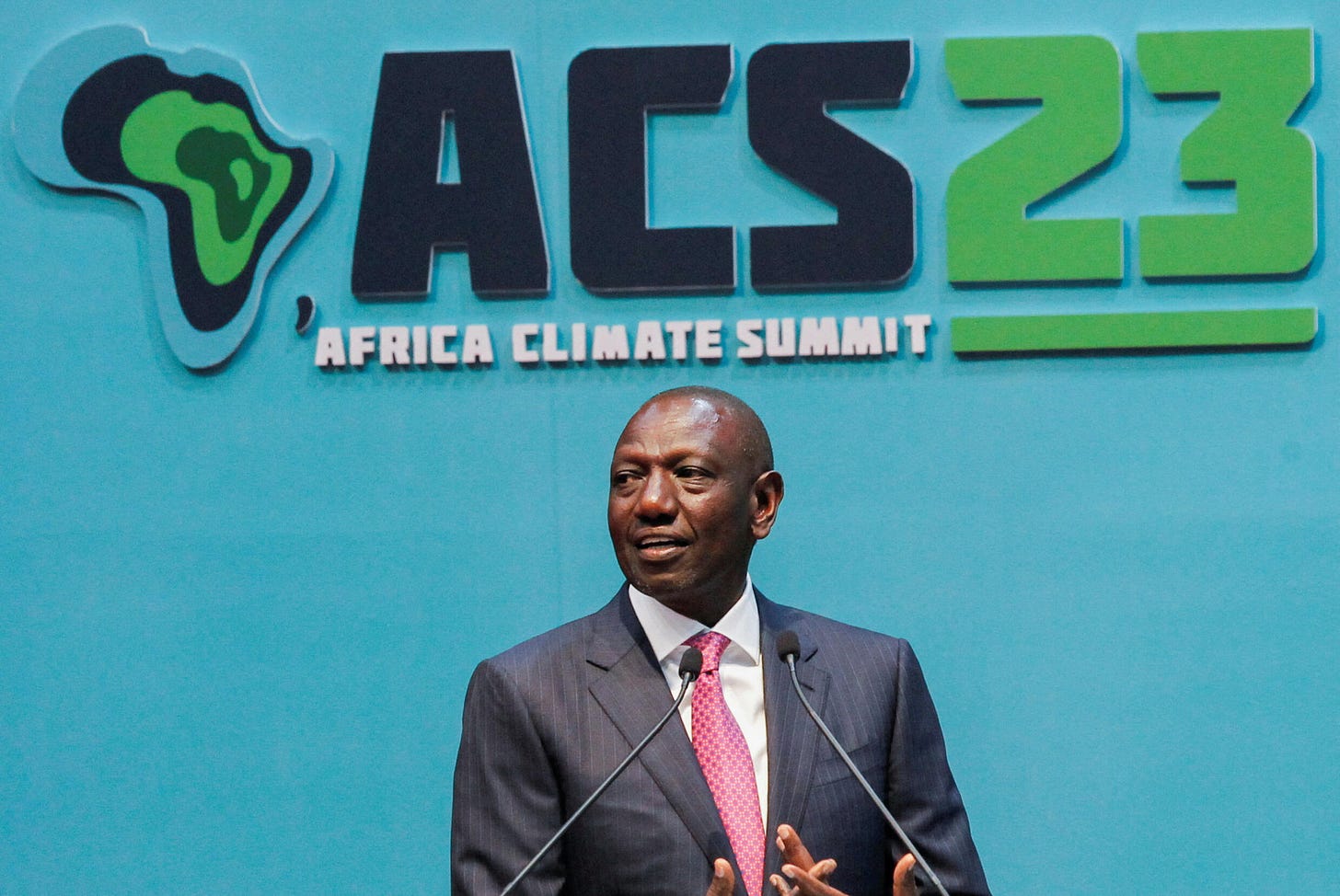 Kenya's President William Ruto adresses delegates during the opening ceremony of the Africa Climate Summit (ACS) 2023 at the Kenyatta International Convention Centre (KICC) in Nairobi, Kenya, on 4September 2023. 