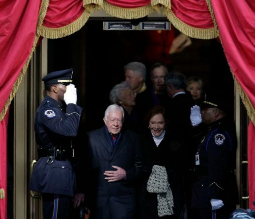 The Carters arrive for President Barack Obama's inauguration in January 2009.