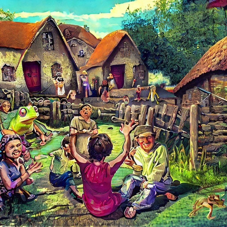 A village of people and some frogs
