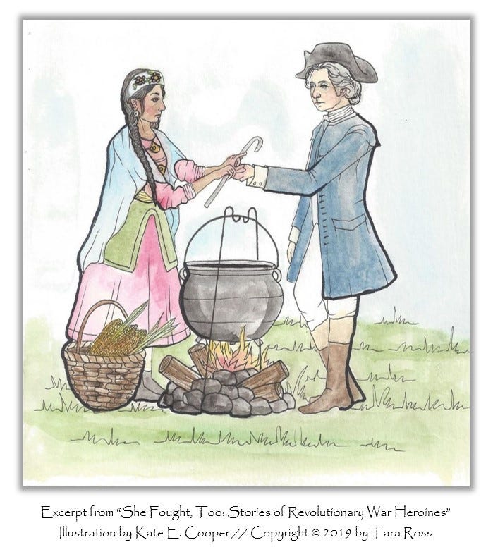 Illustration of Polly Cooper from "She Fought, Too: Stories of Revolutionary War Heroines" Illustration by Kate E. Cooper / Copyright 2019 by Tara Ross