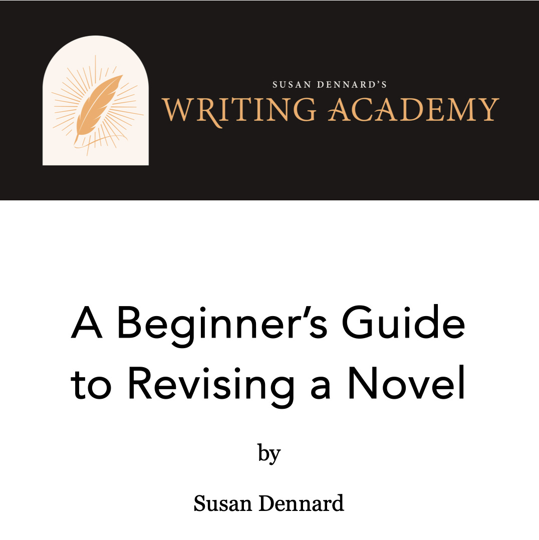 The cover of A Beginner's Guide to Revising a Novel with the title and a logo featuring an orange quill