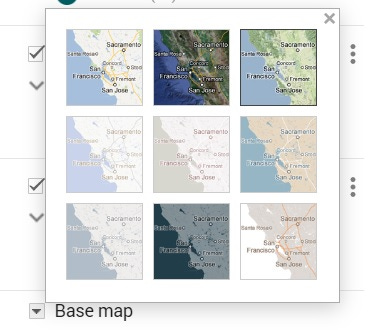 Screenshot from Google My Maps showing how to choose the style of the base map