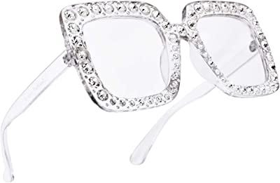 SAMURITA Elton Square Diamond Rhinestone Sunglasses Novelty Oversized Celebrity Shades