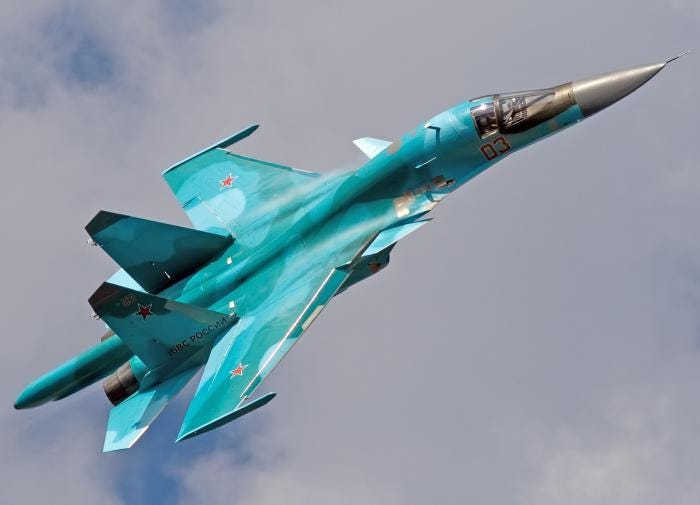 Russian Su-34 aircraft drop gliding bombs on Ukrainian positions near Kursk