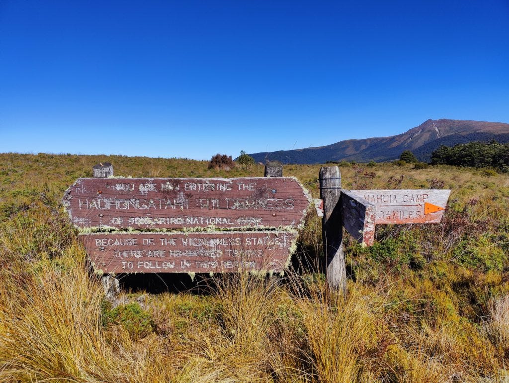 Trail sign on Mangahuia Track, near Ruapehu