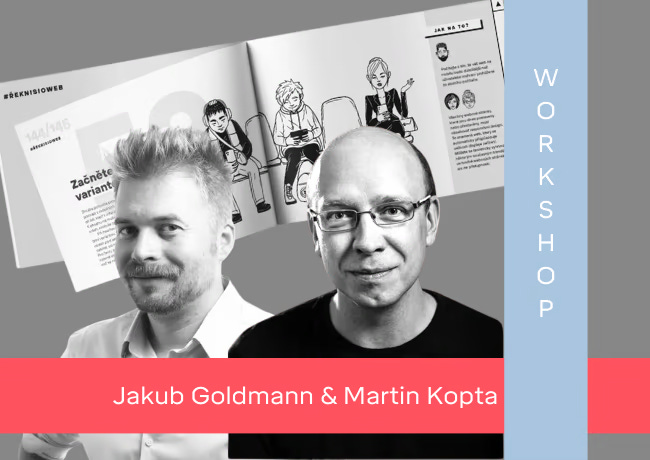 Jakub Goldmann a Martin Kopta s otevřenou knihou 75 tipů, jak si říct o web
