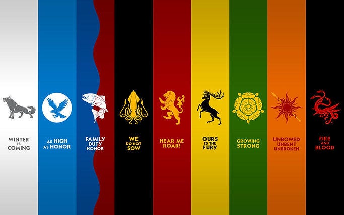 House sigils, colors and words from 'A Song of Ice and Fire'