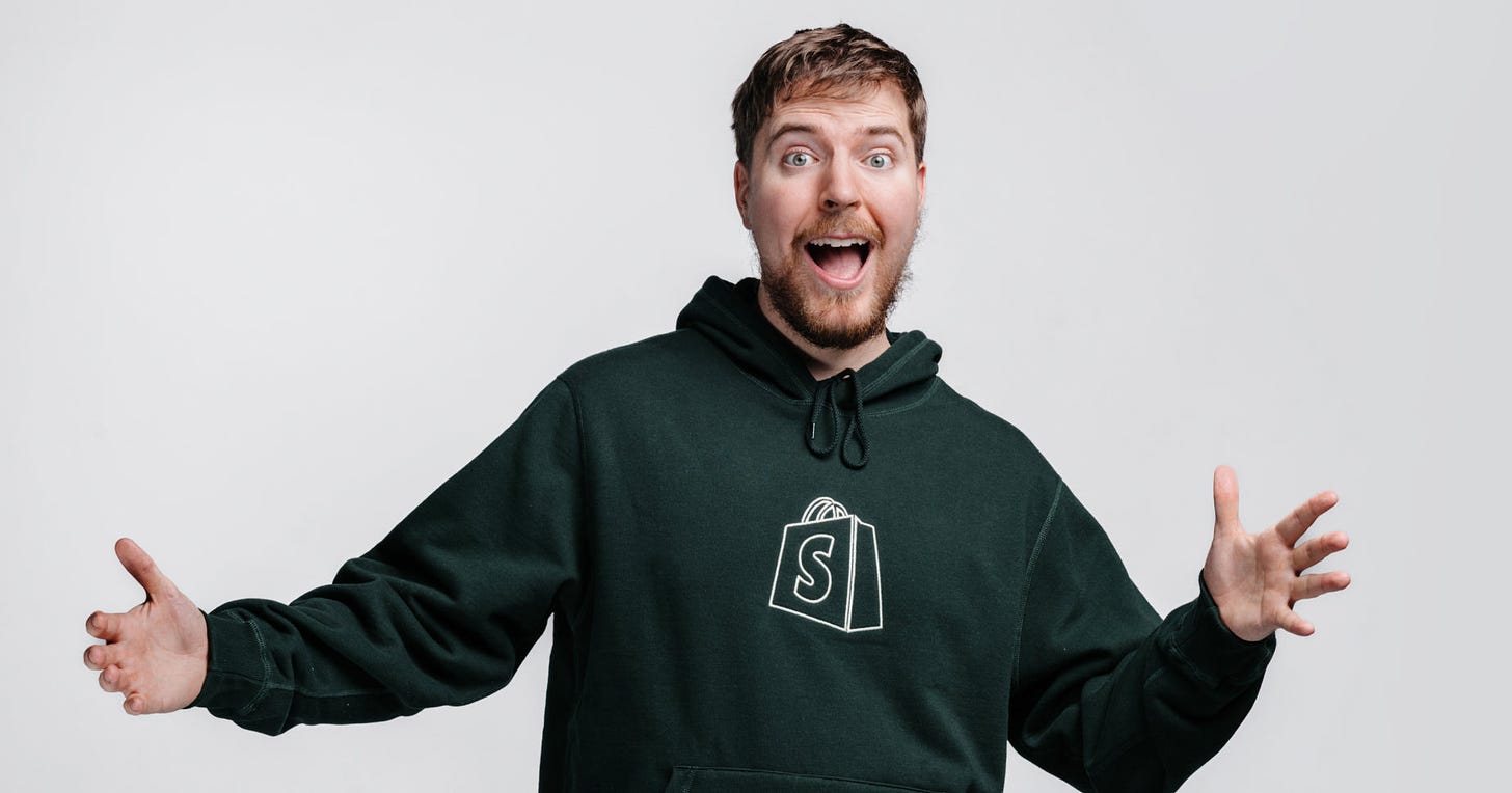 MrBeast wearing a Shopify branded hoodie