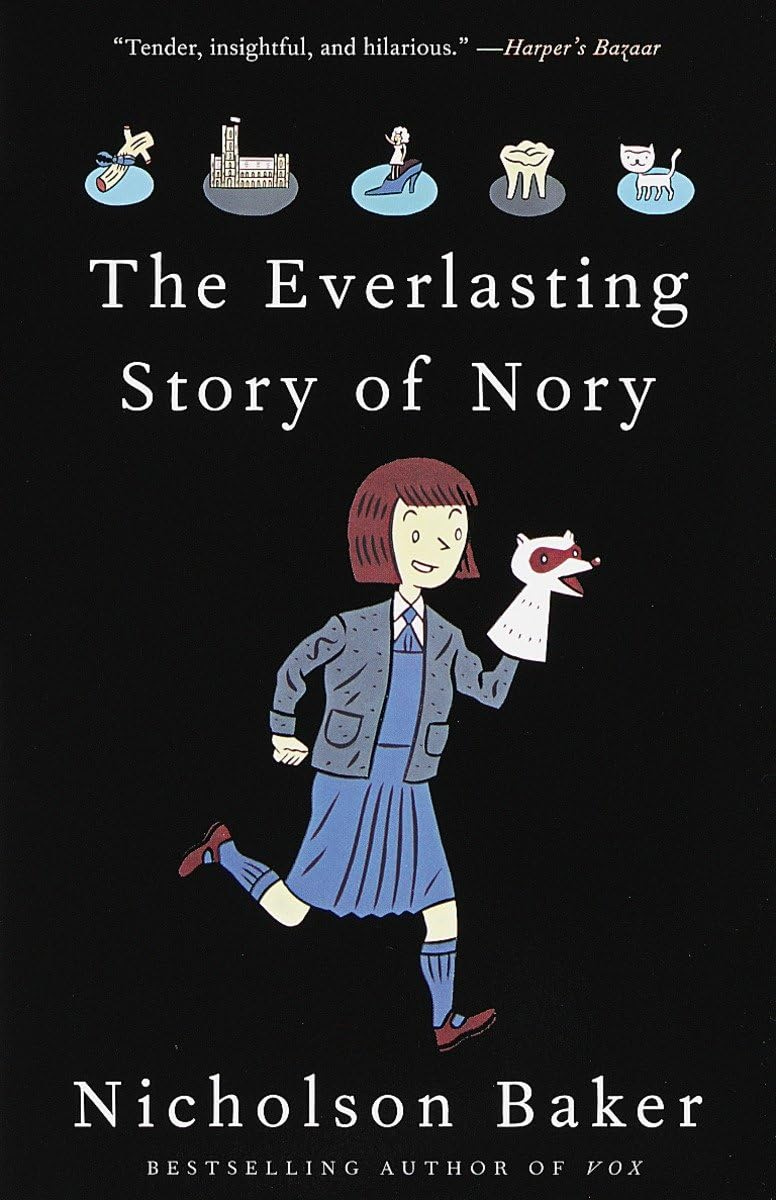 Cover of The Everlasting Story of Nory, showing a schoolgirl running with a glove puppet fox