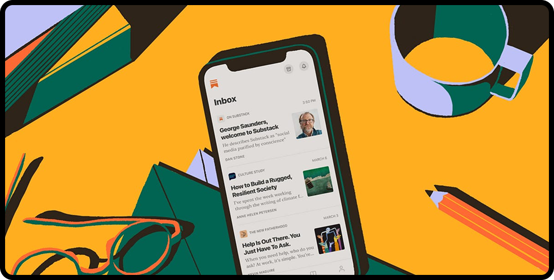 Phone displaying Substack inbox