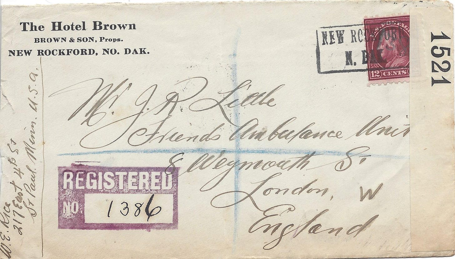 Envelope mailed from the US to London during World War I