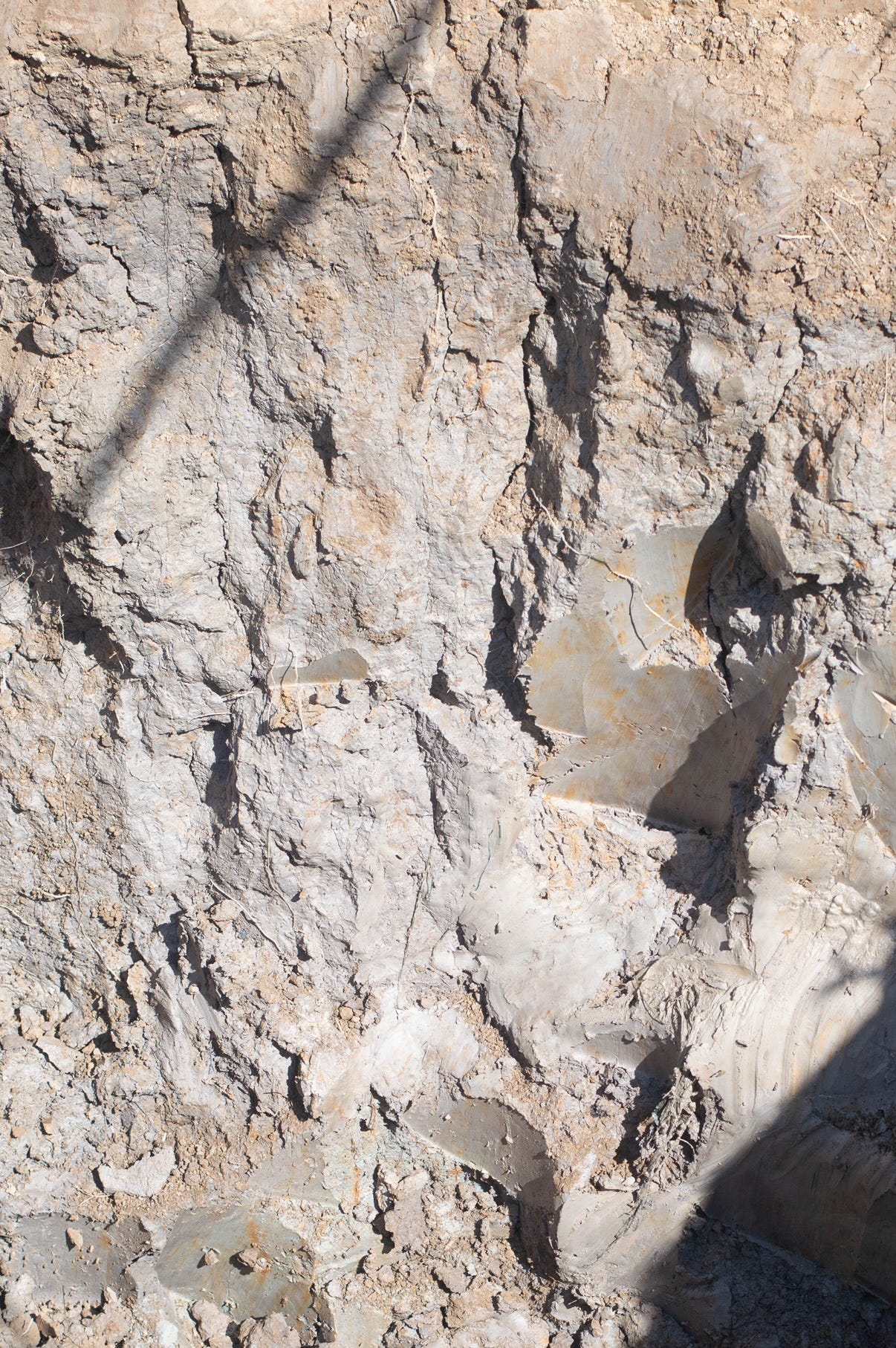 Several feet deep cut into the ground revealing Catawba Valley clay.