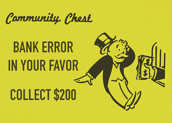 Community Chest Vintage Monopoly Board Game Bank Error in Your Favor  Greeting Card