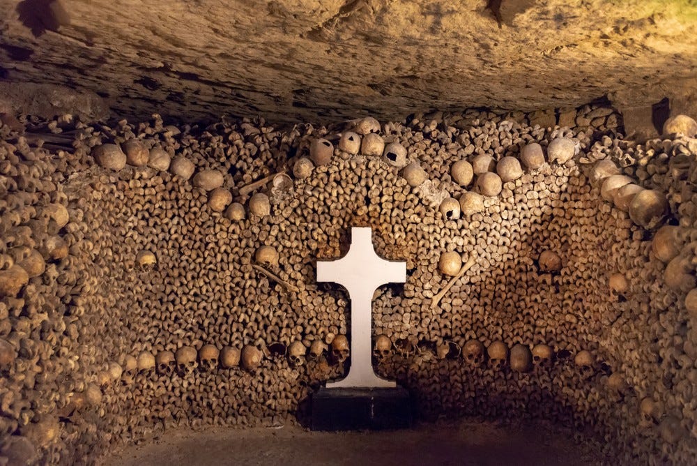 May be an image of the Catacombs of Paris