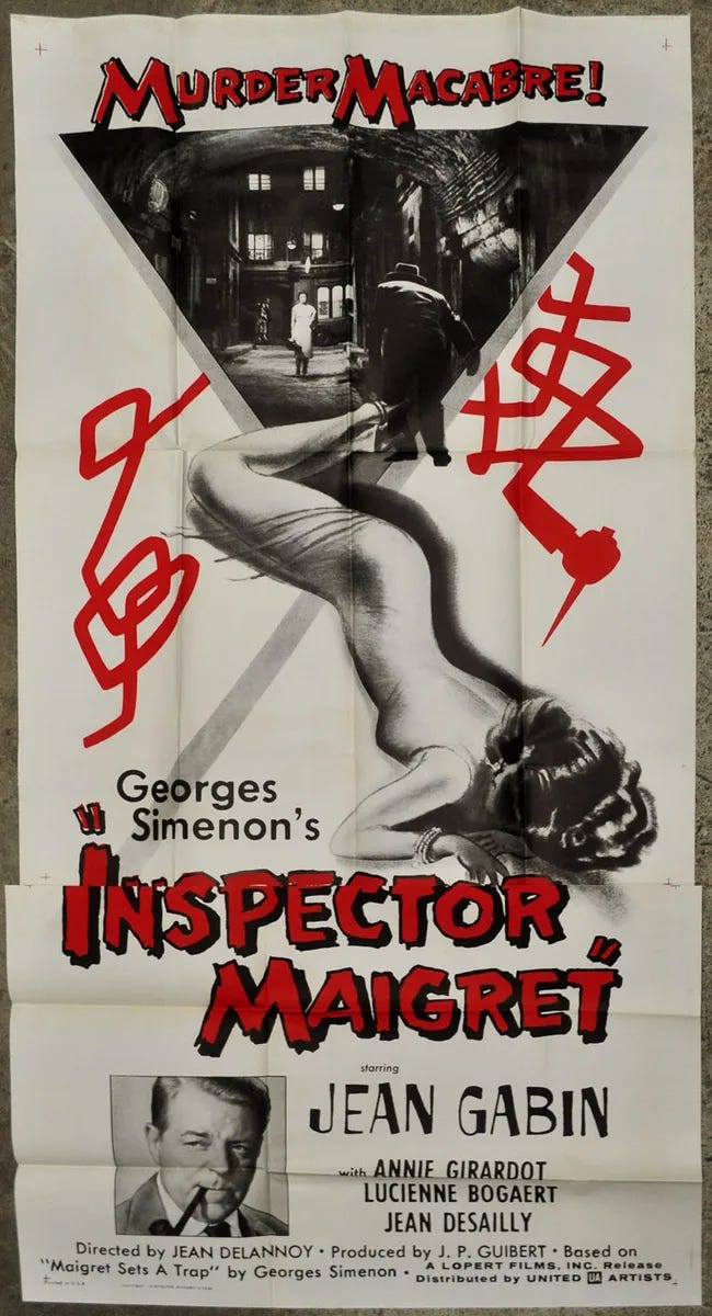 INSPECTOR MAIGRET /WOMAN-BAIT 1958 ORIG 41X81 3-SHEET MOVIE POSTER JEAN  GABIN | eBay