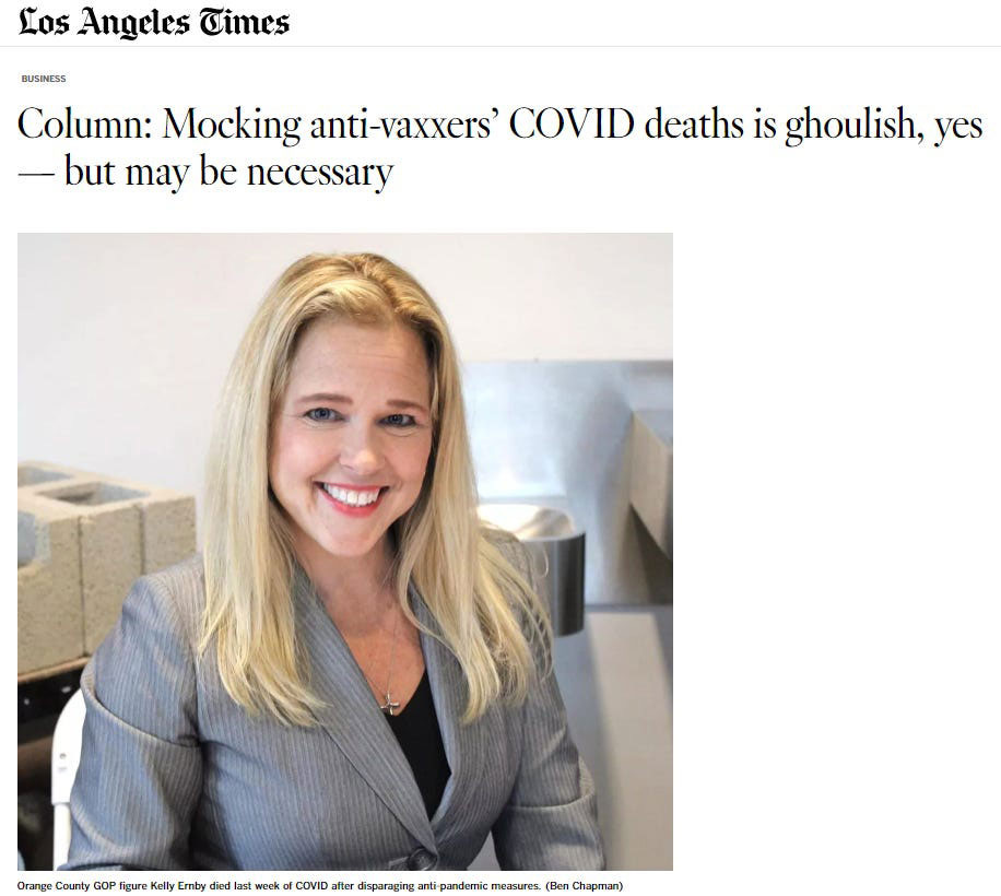Los Angeles Times: Mocking Anti-Vaxxers' COVID Deaths