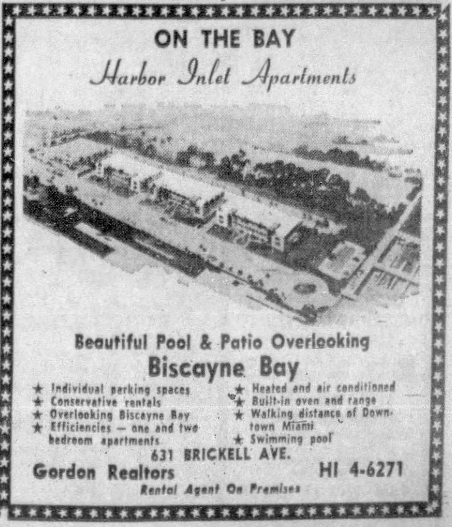 Figure 4: Ad for Harbor Inlet Apartments on September 14, 1958