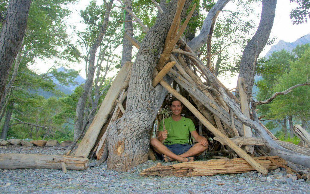 Some nights, we make a lean-to teepee instead of pitching the tent.