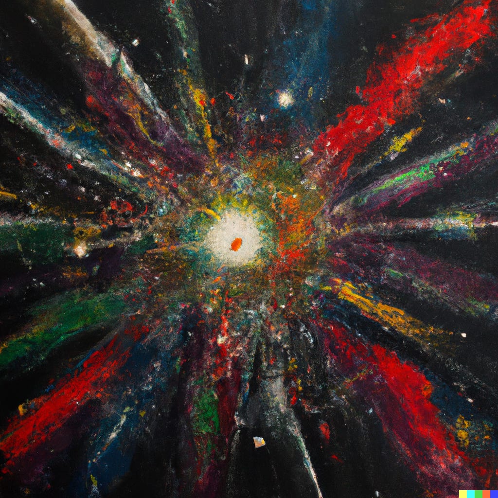 an oil painting of the universe after the big bang