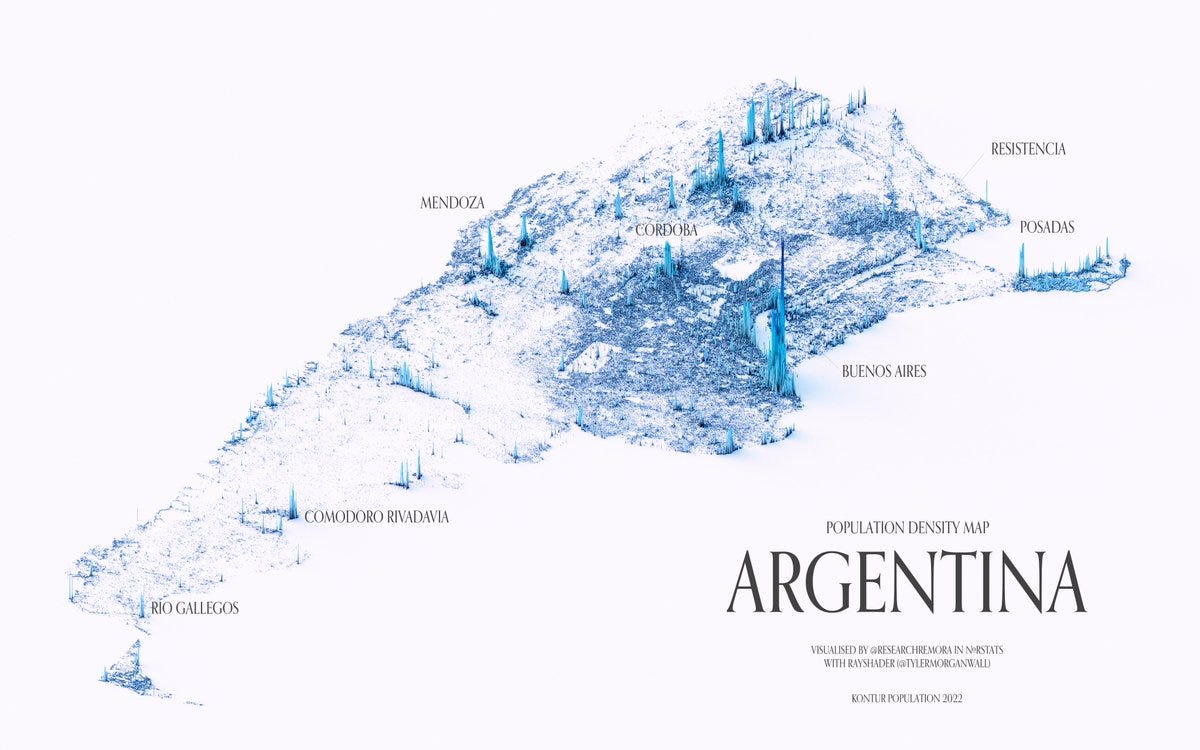 A population density map of Argentina