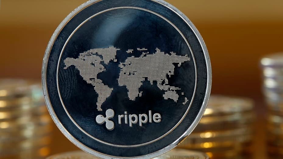 In this photo illustration, a visual representation of the digital Cryptocurrency Ripple is displayed on January 30, 2018 in Paris, France. 