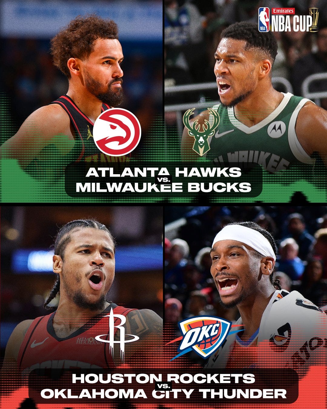 Semifinales de la NBA Cup 2024: Rockets vs Thunder y Hawks vs Bucks