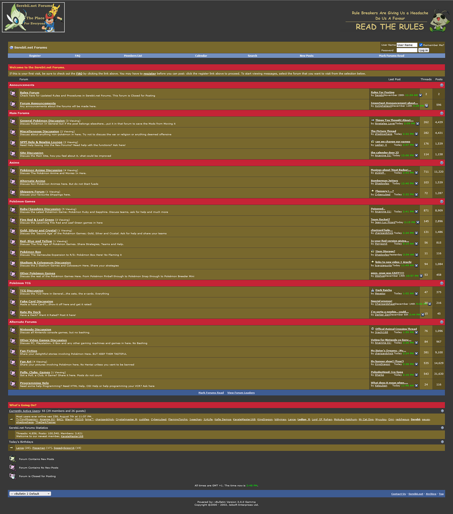 Serebii.net forums from December 2003