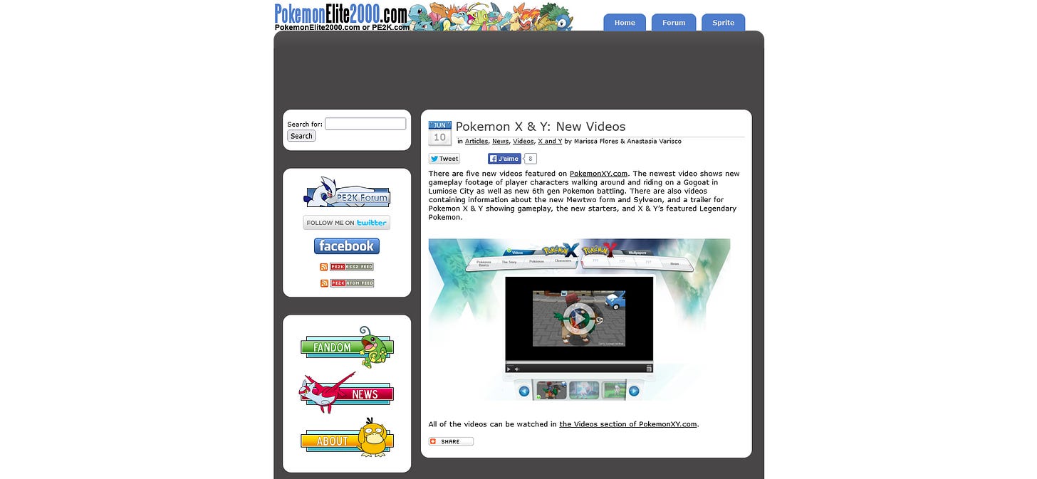 The final layout for Pokémon Elite 2000 in 2014, just before the website closed its doors a year later in 2015.