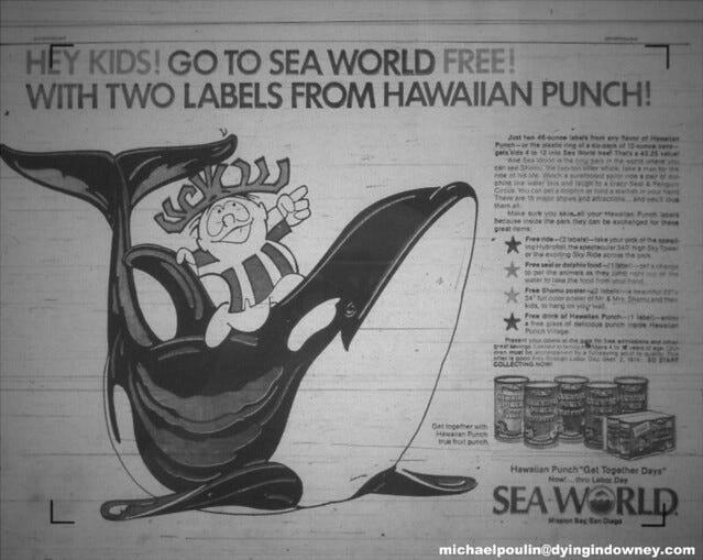 old Sea World and Hawaiian Punch ad from the 70's