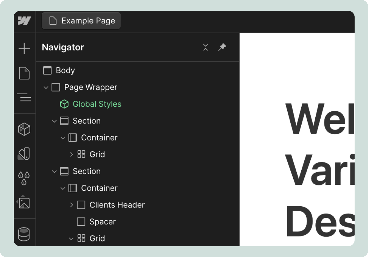 Example of class naming and HTML page structure in my Variables-Based Design System