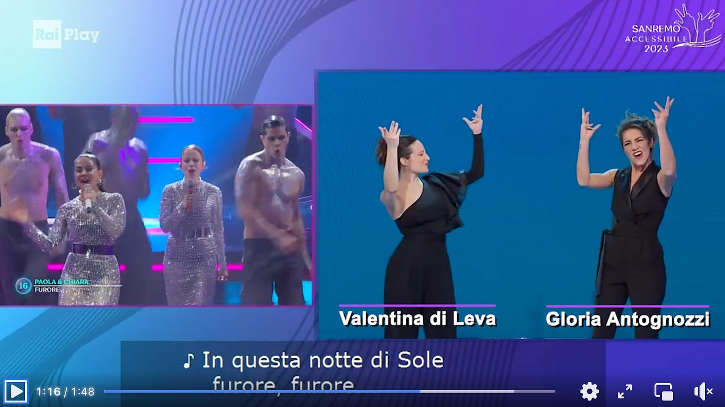 Valentina di Leva e Gloria Antognozzi interpretano nella LIS la canzone Furore di Paola e Chiara