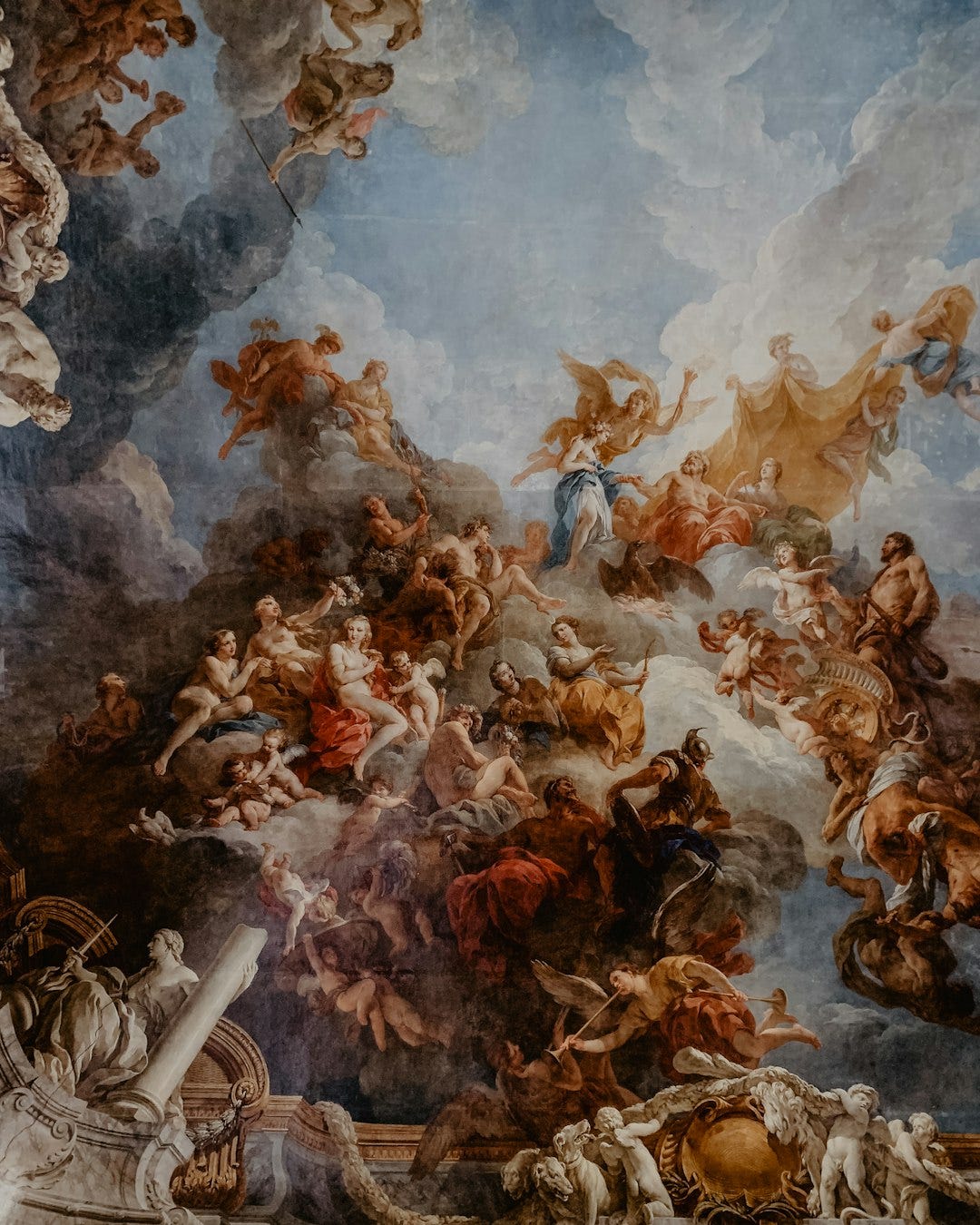 a painting on the ceiling of a building a painting on the ceiling of a building
