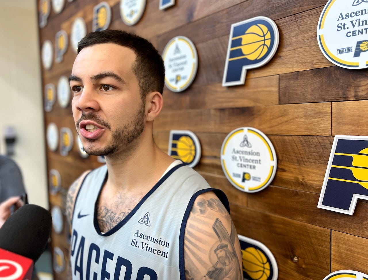 Gabe York talks with local media.