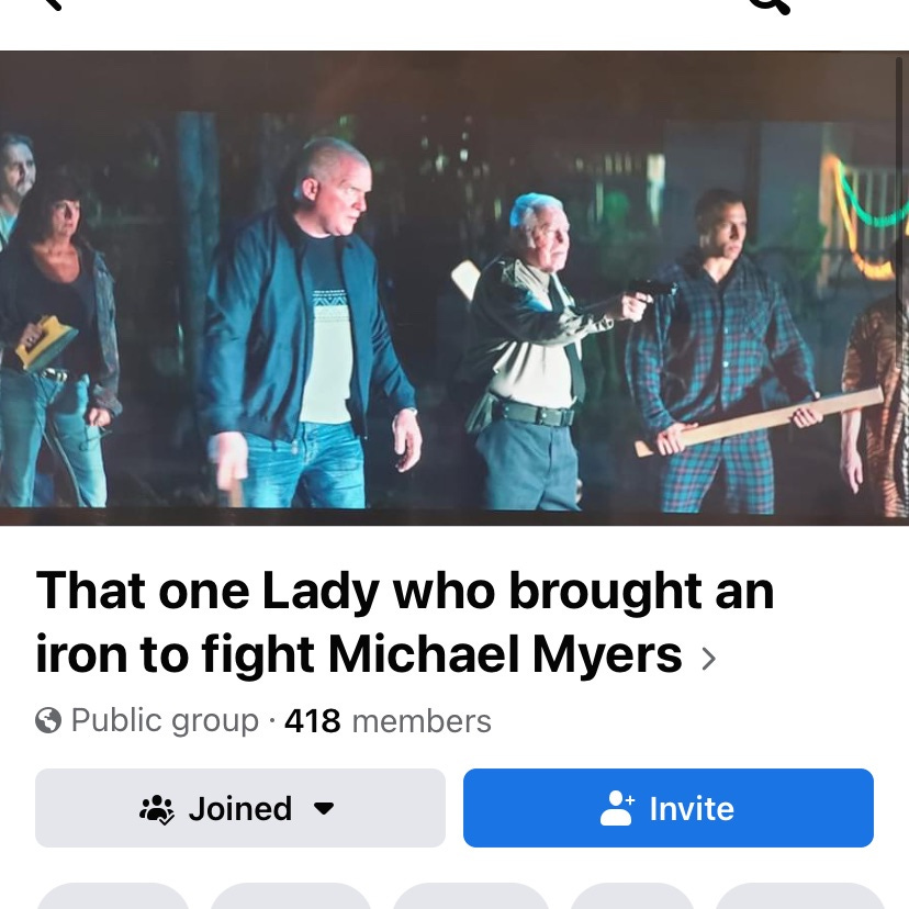 J.C Knecht on X: "There's a whole FB group dedicated toward the lady  wielding an iron in #halloweenkills, and for just a split second I have  restored faith in humanity. Find this