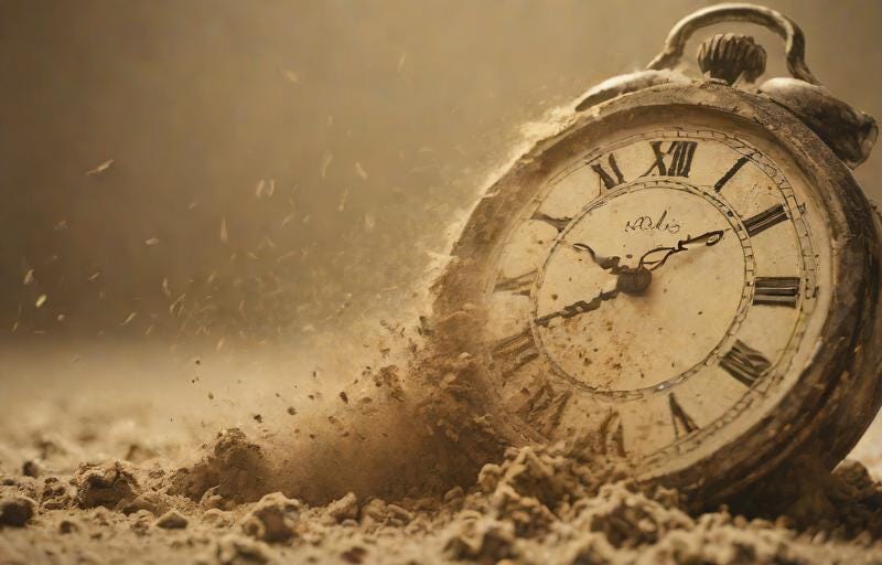 old-fashioned clock blending with dust