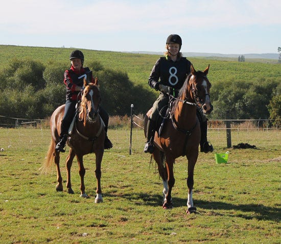 Kassanova and Robin at front, with Merlin and Lyn, head for the start line.