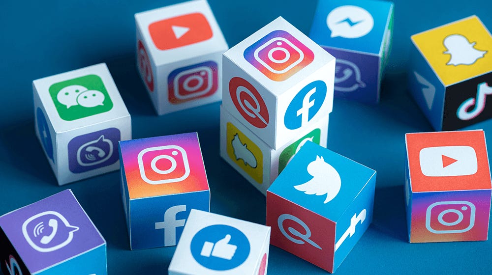 Cubes with social media logos on it