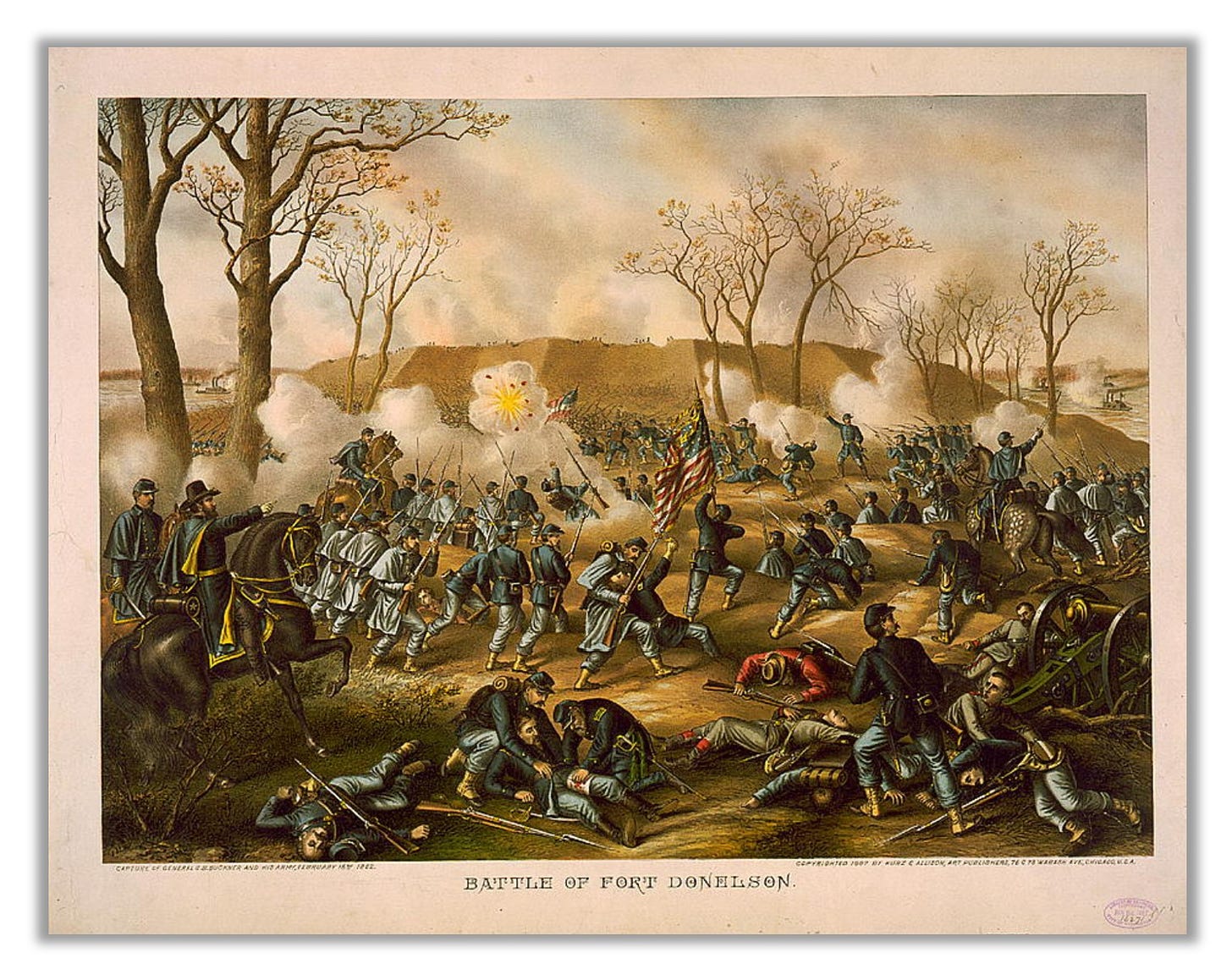Battle of Fort Donelson--Capture of Generals S.B. Buckner and his army, February 16th 1862, by Kurz & Allison