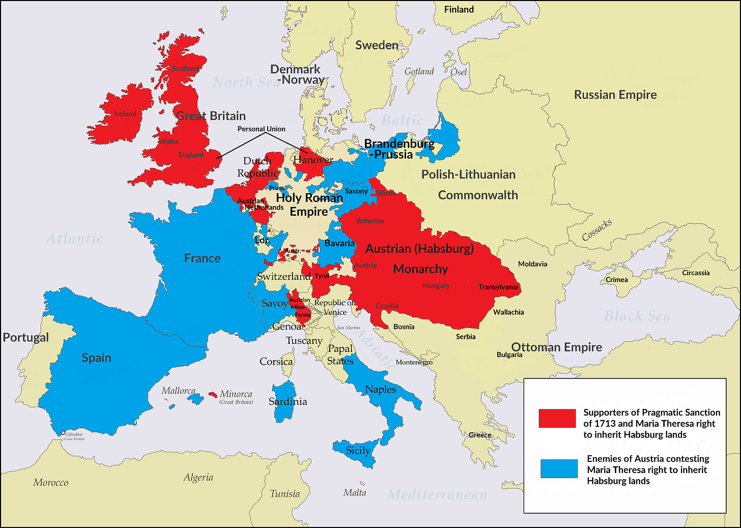 Alliances in Europe 1740, on the eve of War of Austrian Succession :  r/Map_Porn