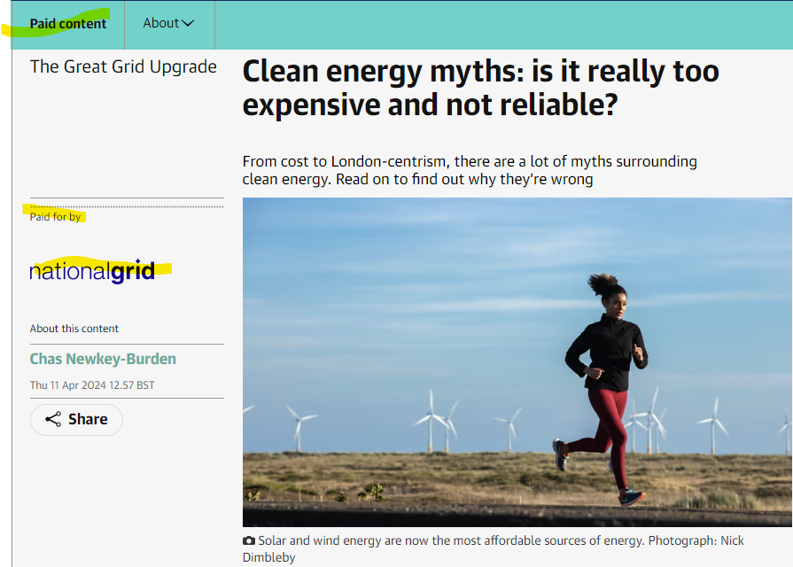 Figure 1 - National Grid Paid for Propaganda in the Guardian